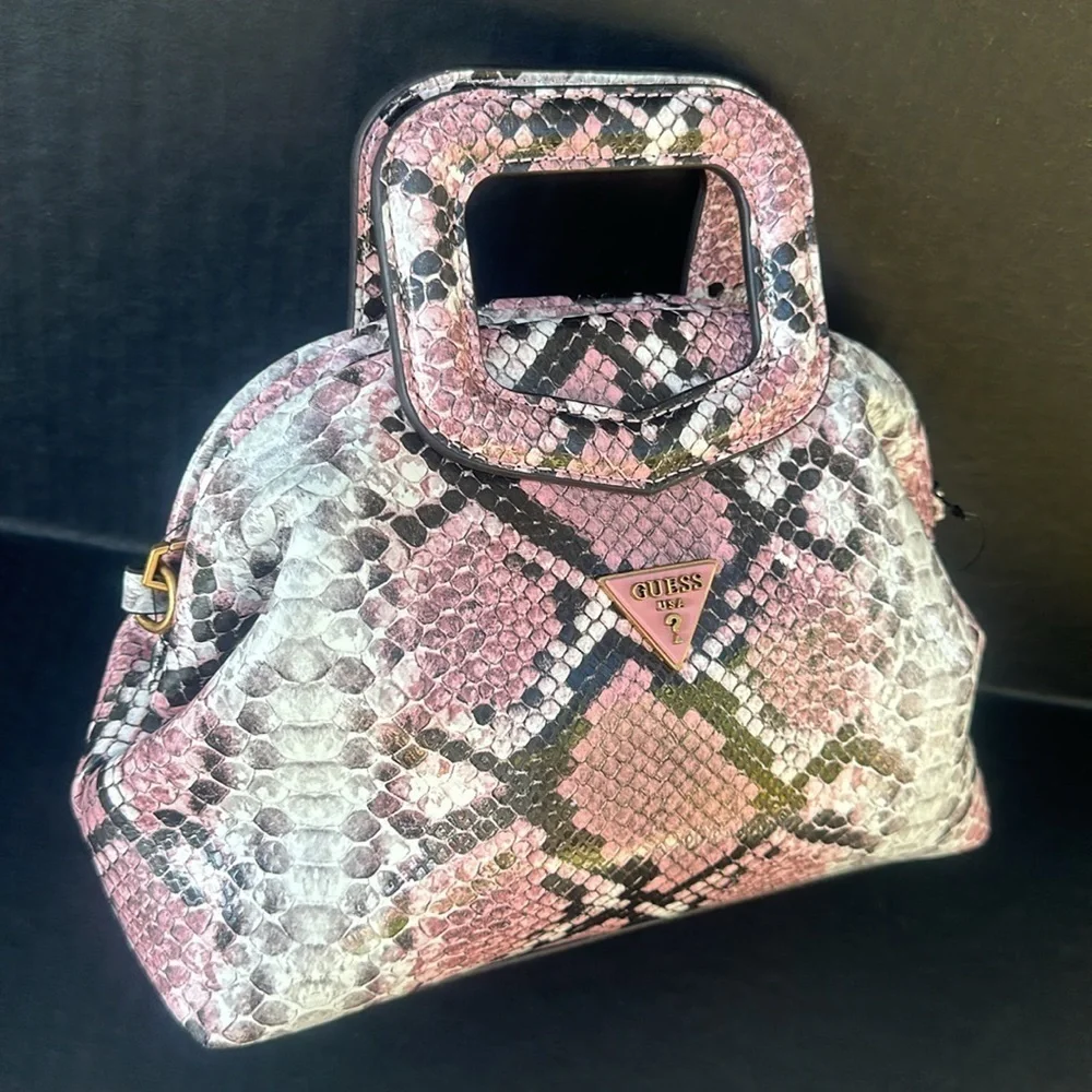 New GUESS Errin Snakeskin Small Frame Satchel
